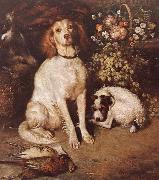 William Strutt Dogs with Flowers and game oil painting